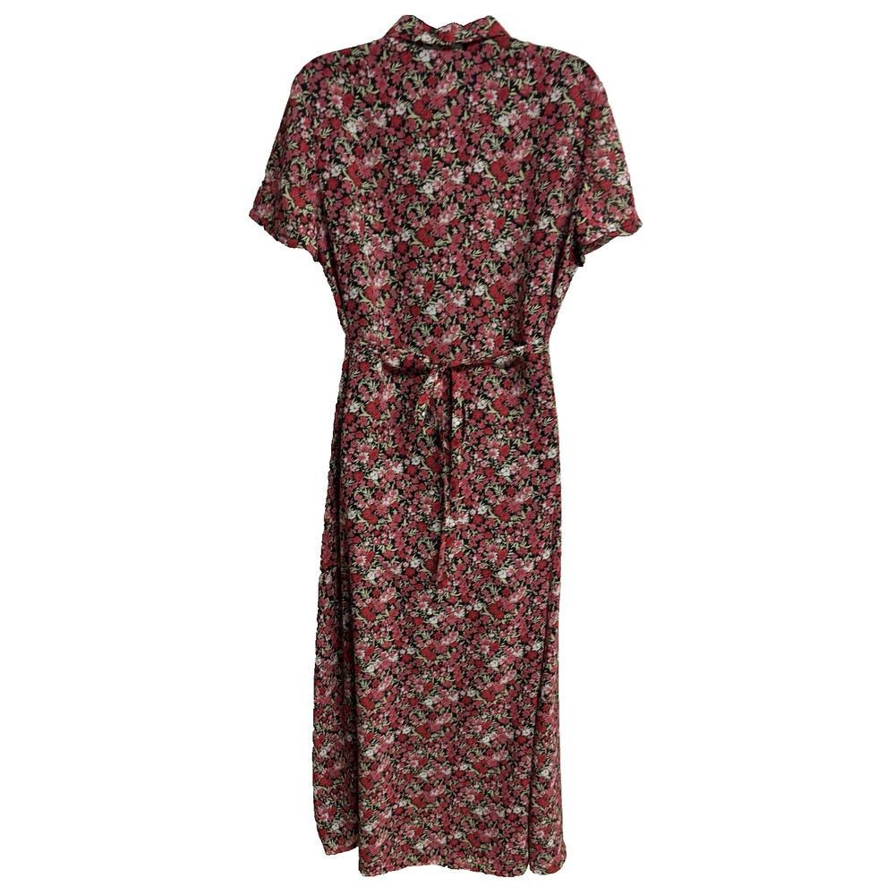 Emma James Women Size 10 Floral Midi Dress Short Sleeve Button Collar Red Pink - Picture 4 of 9